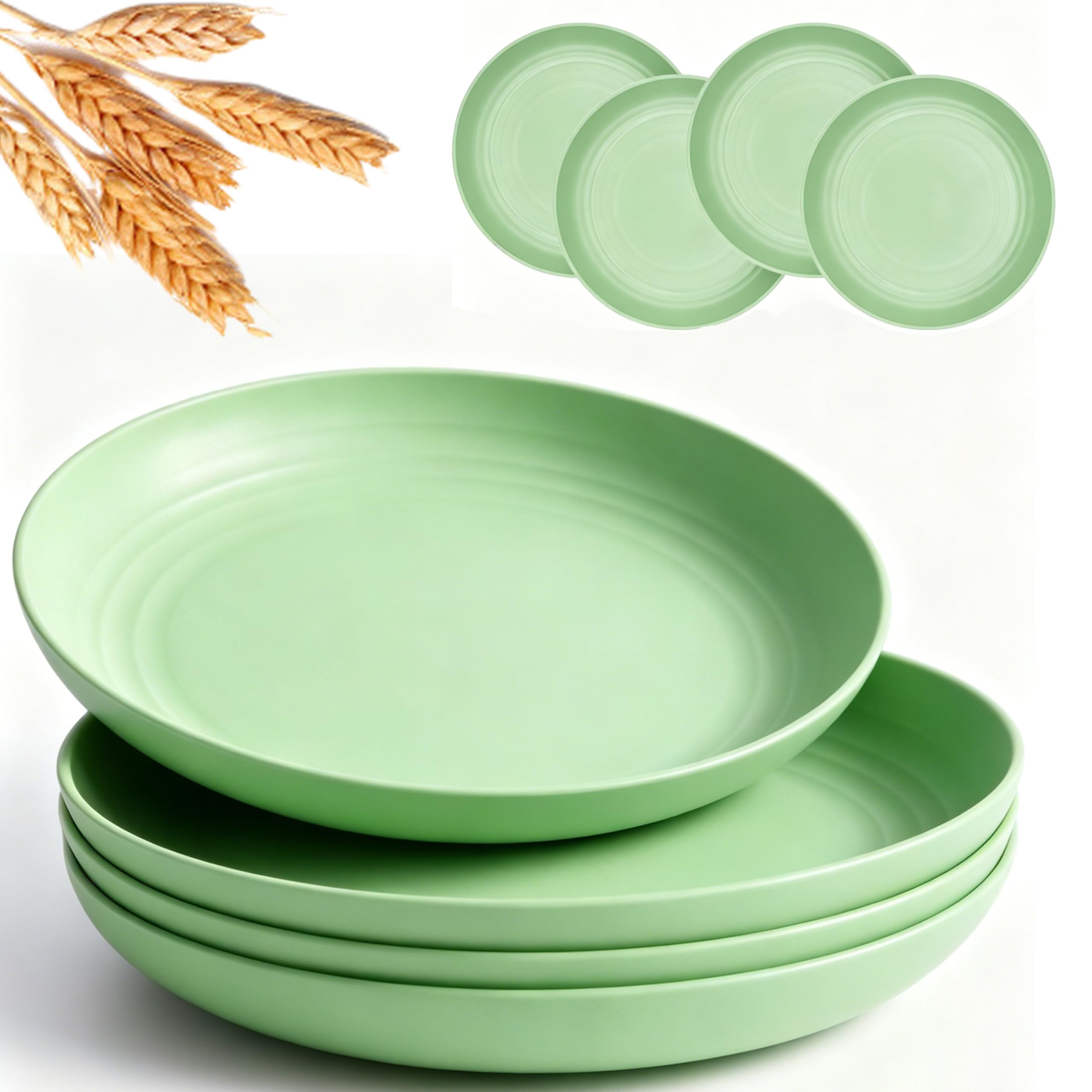 Food Grade PP Dinner Plates 20cm 4 Pack Unbreakable Microwave Safe Green