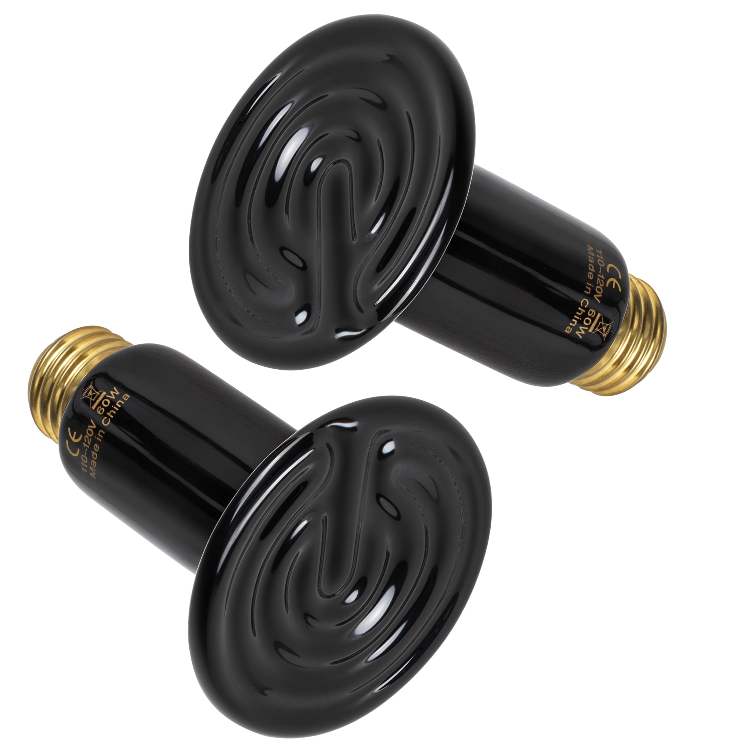 HealSmart 60W Reptile Heat Lamp Ceramic Heat Emitter, No Light Emitting Heat Bulbs, Suitable for Snake/Lizard/Spider, Plant Growth and Incubating Chicken, 2-Pack