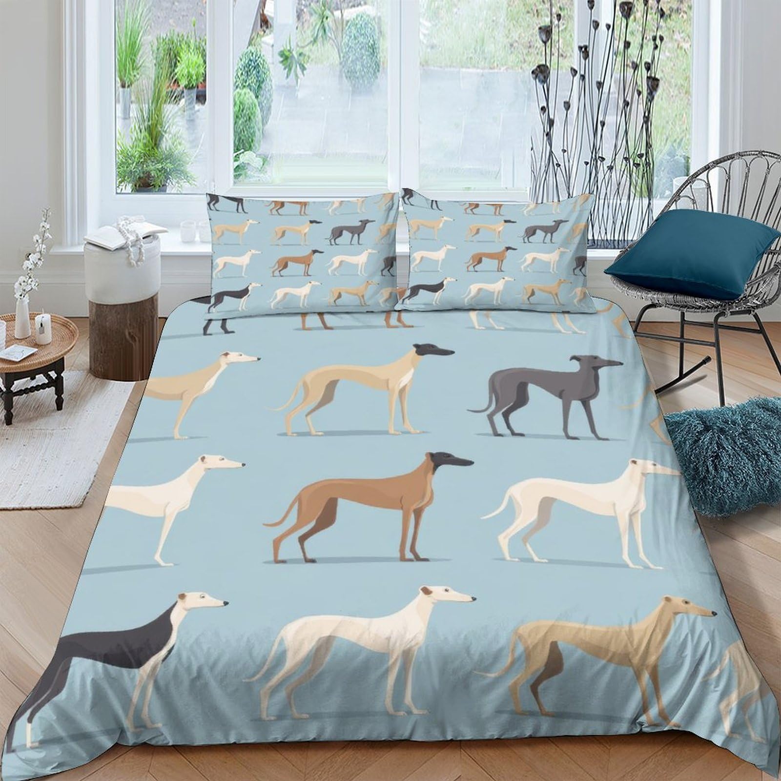 Ctjqhvkz Style-3 3D Printed Greyhound Dog Fitted Sheet Microfiber Soft Breathable Whippet Pattern Mattress Cover Bedroom Decor Single（135X200cm）