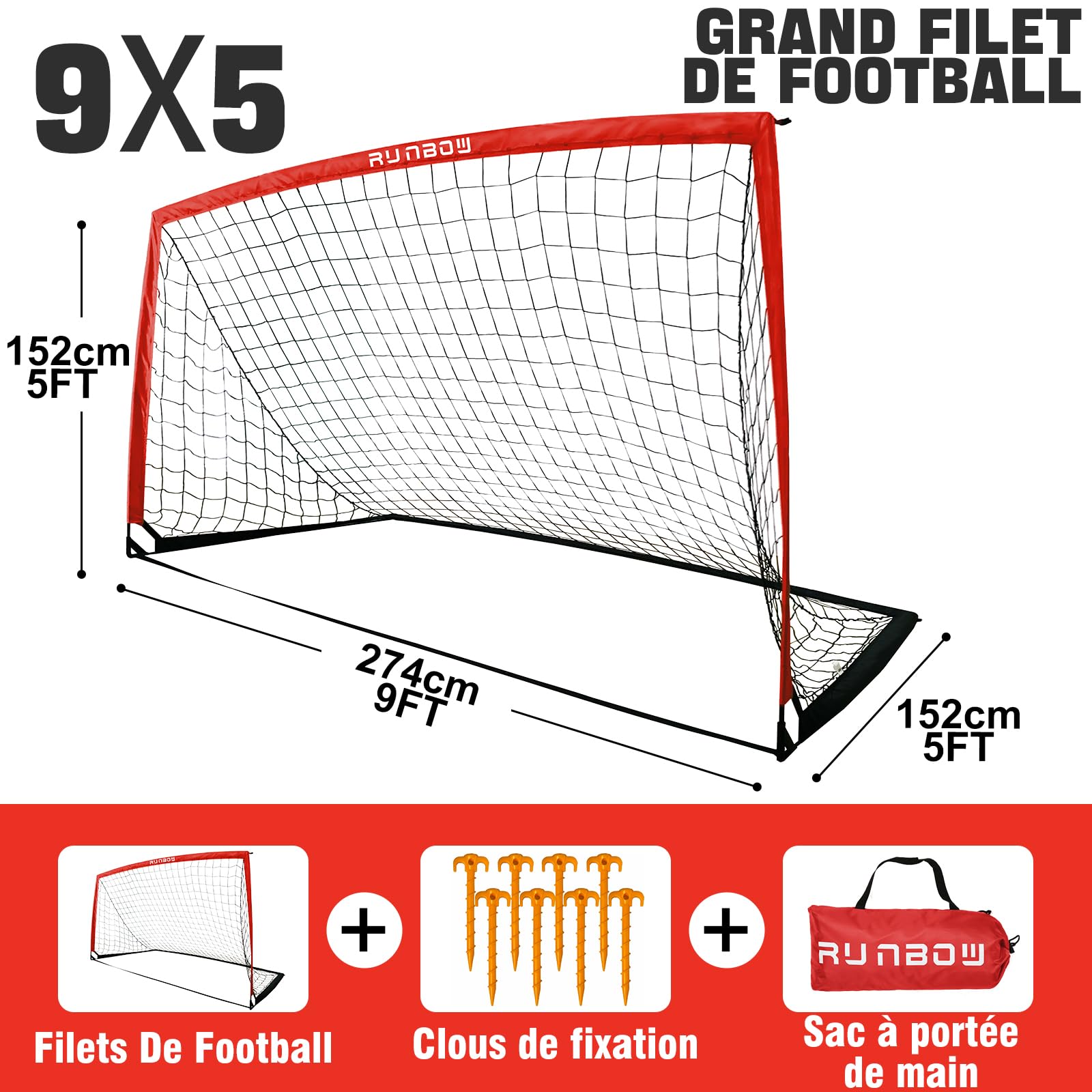 But de Football pour Enfants 274 x 152 cm avec Sac de Transport, Pliable et Portable pour Jardin Intérieur/Extérieur
