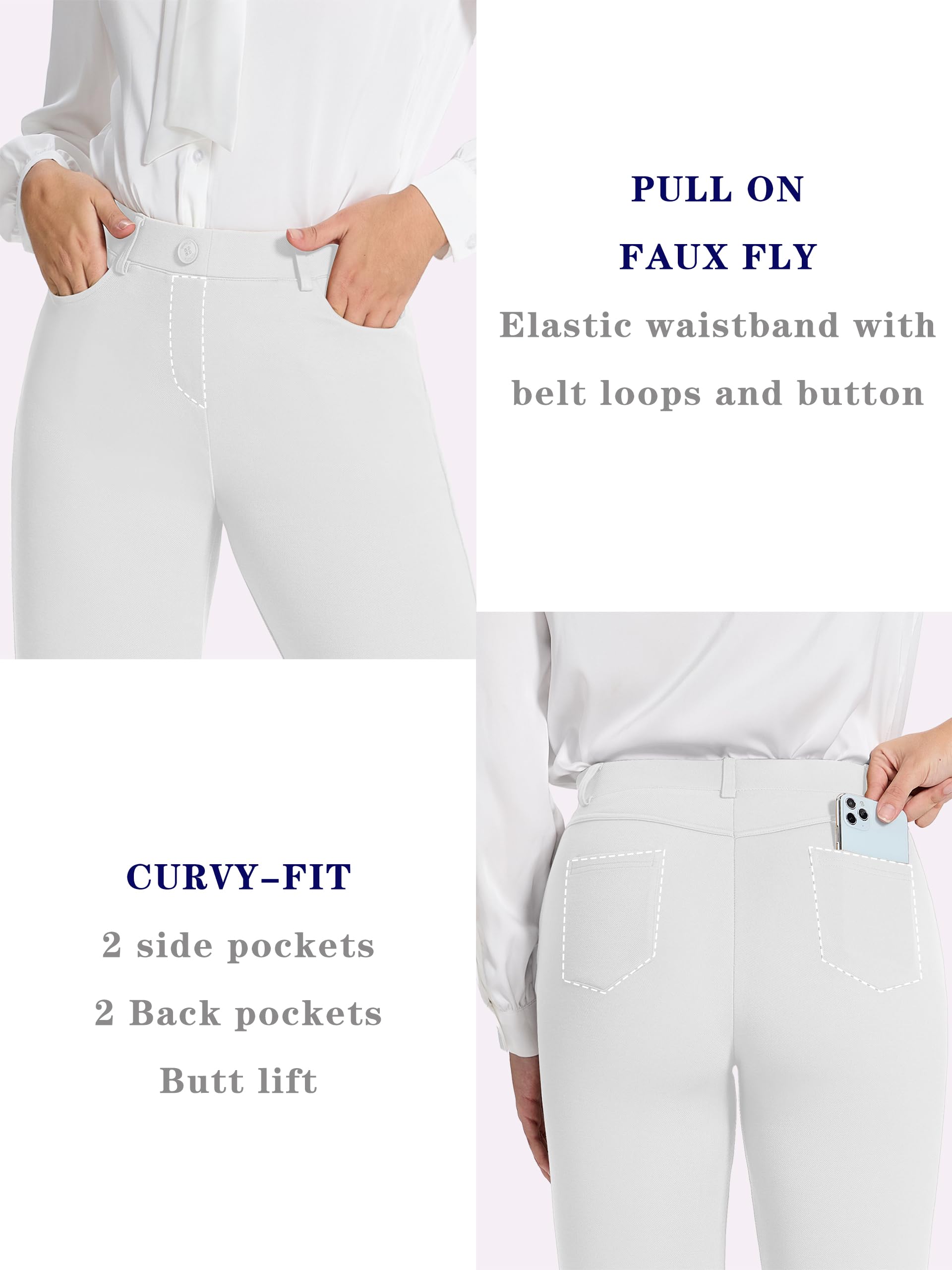 Tapata Modern/Fitted Pantalones de Vestir, Blanco, S/86 cm Tiro para Mujer