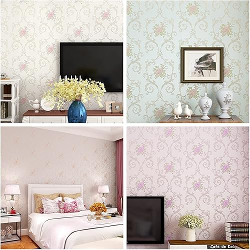 Miniatura 4 de Queenbox Papel tapiz vintage de 20.8 x 39.3 pulgadas, diseño de flores, removible, moderno, para chimenea, para renovación de muebles antiguos,