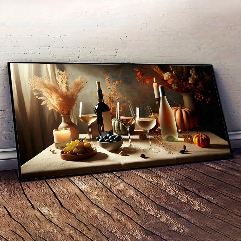 Tableau abstrait champagne et vin affiche toile 40x80cm - 7