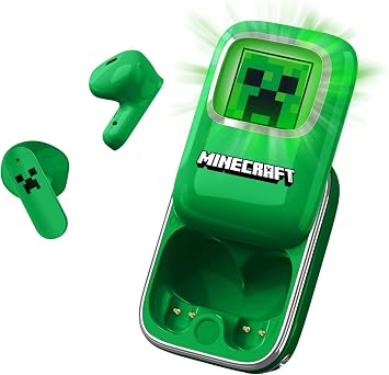 OTL Technologies MC1316 Minecraft Creeper Slide TWS Earphones with LED Light Up Charging Case - Green