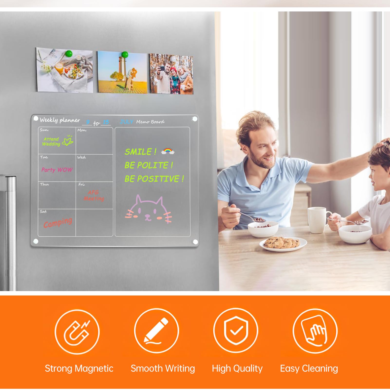 HUIOP Calendrier effaçable à sec, tableau magnétique effaçable à sec en acrylique transparent avec planificateur mensuel et hebdomadaire 40,6 x 30,5 cm, réutilisable avec 10 marqueurs de couleur et
