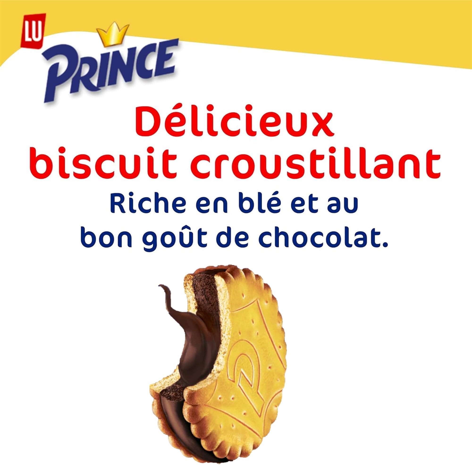 LU - Prince Maxi Gourmand - Biscuits Fourrés Goût Chocolat - Idéal Goûter, Petit Déjeuner, Snack - Lot de 12 Paquets de 250 g