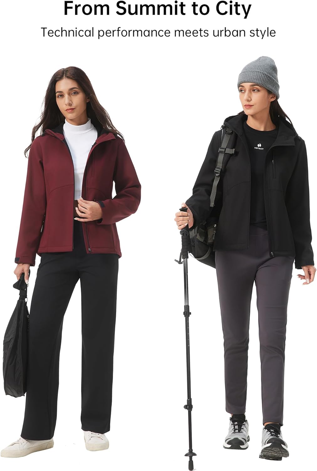 HOTSUIT Women's Softshell Fleece Lined Warm Windbreaker Jacket Light Hooded Water Resistant Rain Coat for Travel Daily - Image 3