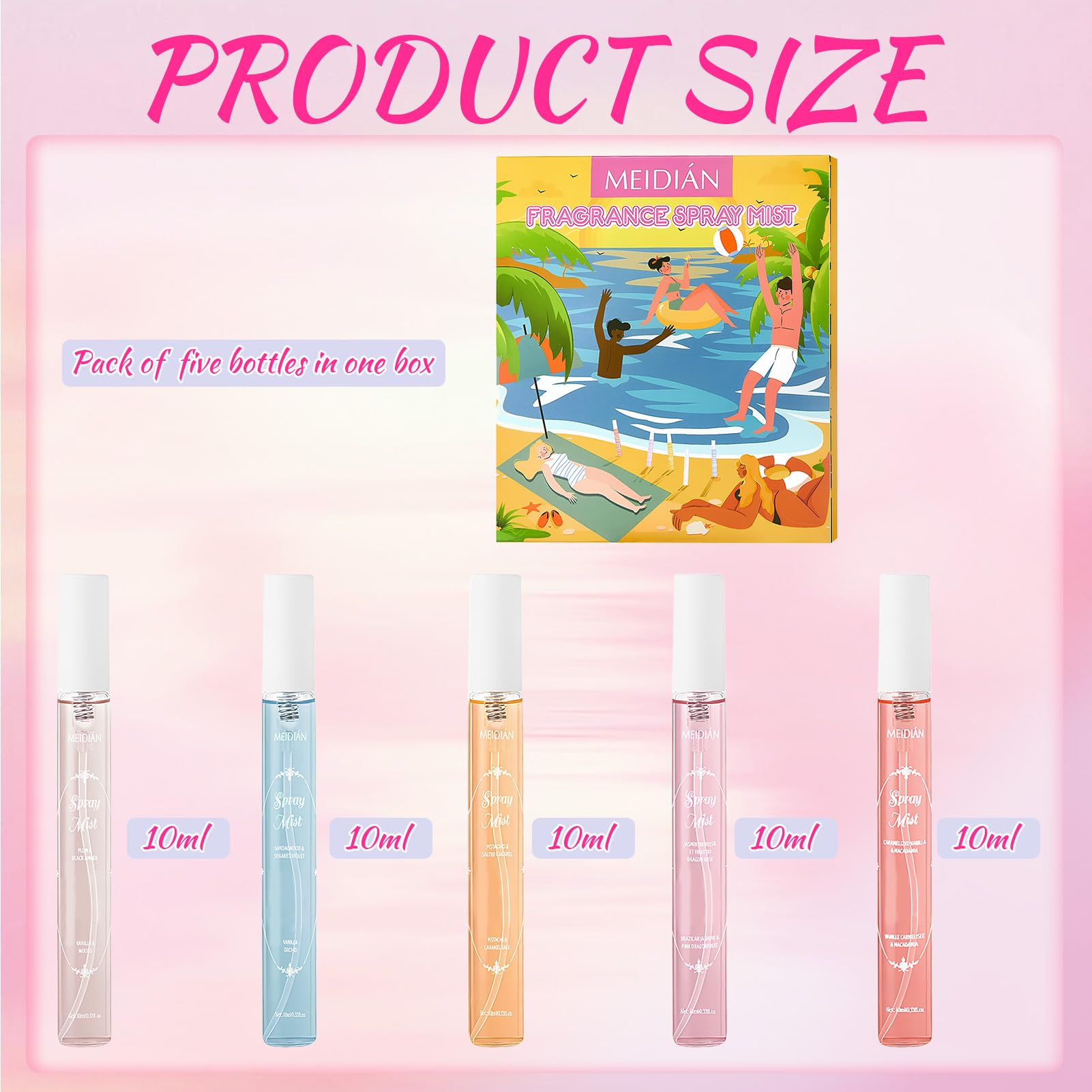 Set di Acqua Profumata per capelli e corpo, mini profumi, Acqua Corpo Profumata donna, fragranza a lunga durata per viaggi e vacanze, regalo per donna 5 x 10ml