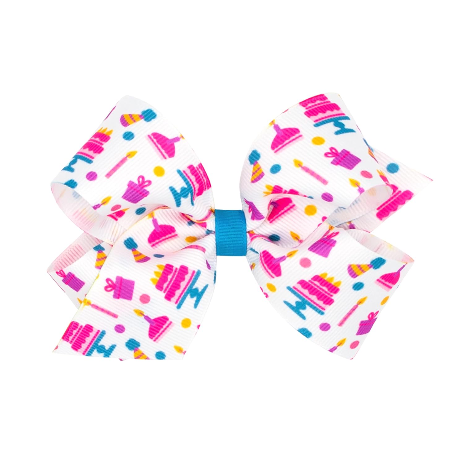Wee Ones Girls' Grosgrain Hair Bow with Moonstitch Edge and Birthday Themed Embroidery on WeeStay No-Slip Clip, King, Balloon Stitch