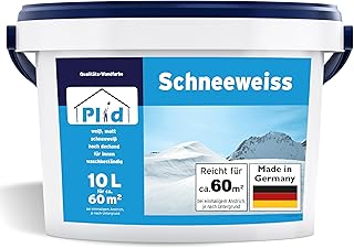 Plid® Schneeweiß Wandfarbe Weiß 10L für ca. 60 m² [HOHE DECKKRAFT] - Weiße Wandfarbe Polarweiß geruchsarm - Farbe Wand - Innenfarbe Wall Paint White - ausbessern weiß - Diffusionsfähig