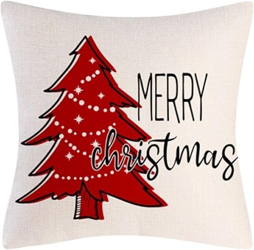 Miniatura 1 de COLORFUL BLING Funda de almohada de Navidad roja de invierno de 18 x 18 pulgadas, diseño de Feliz Navidad FA La La Joy Let it Snow Home Ropa de cama