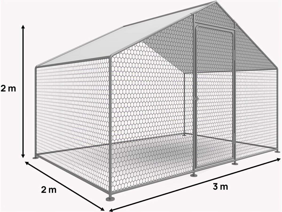 Enclos à Poules 6 m² Parc grillagé 2 x 3 x 2 M Acier galvanisé