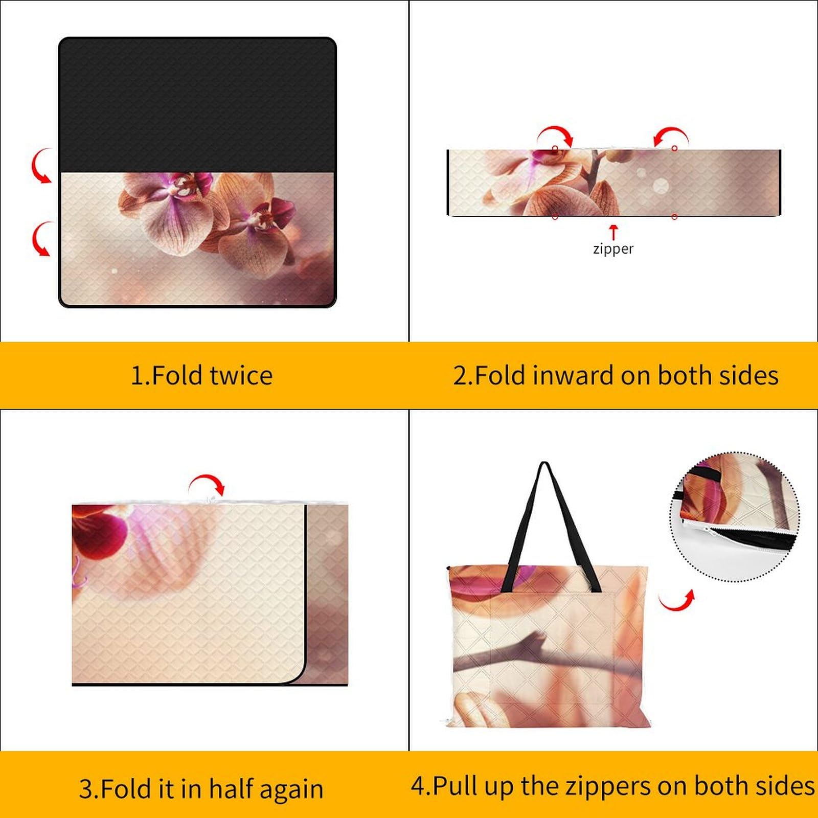 Couverture de pique-nique imperméable et résistante au sable - Orchidée sur fond - Tapis de plage pliable pour le printemps, l'été, le camping, le parc, les voyages