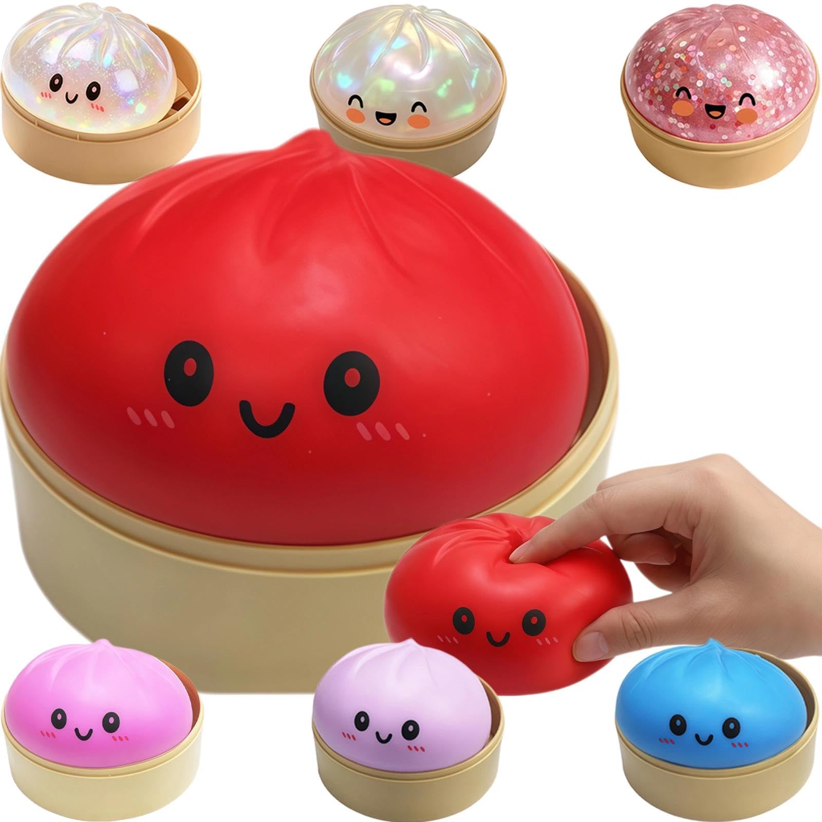 Dumpling Squishy Red Smiley Face, Slow Rising Squeeze Sensory Ornament, Soft Cute Desktop Decor for Home Office & Classroom, Portable Relaxing Tactile Accessory for Daily Leisure, Travel and Commute