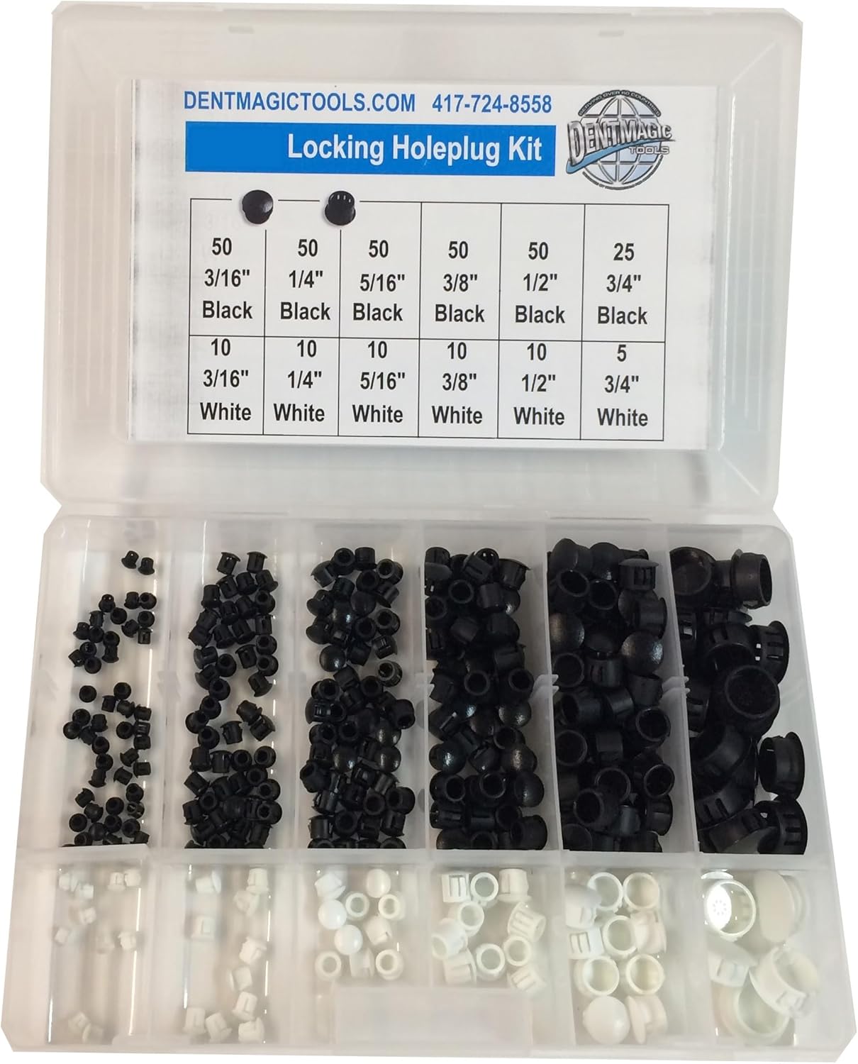 330 Count Locking Hole Plug Kit – 3/16" to 3/4" Size | Plastic Body & Sheet Metal Plugs for Paintless Dent Repair, Access Hole Sealing, Automotive Panels – Dent Magic PDR Tools
