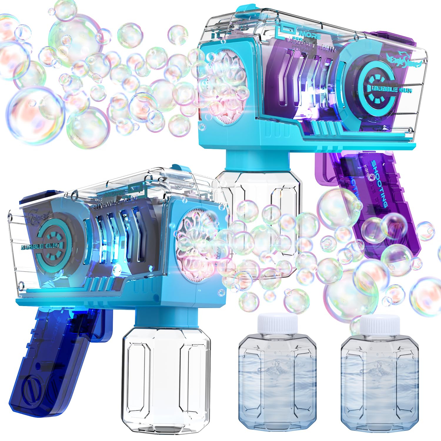 Eaglestone Bubble Gun for Kids 2 Packs, Automatic Bubble Machine, 10-Hole Bubbles Wands Blaster for Toddlers with LED Lights,Party Favor, Outdoor Toys for Boys & Girls