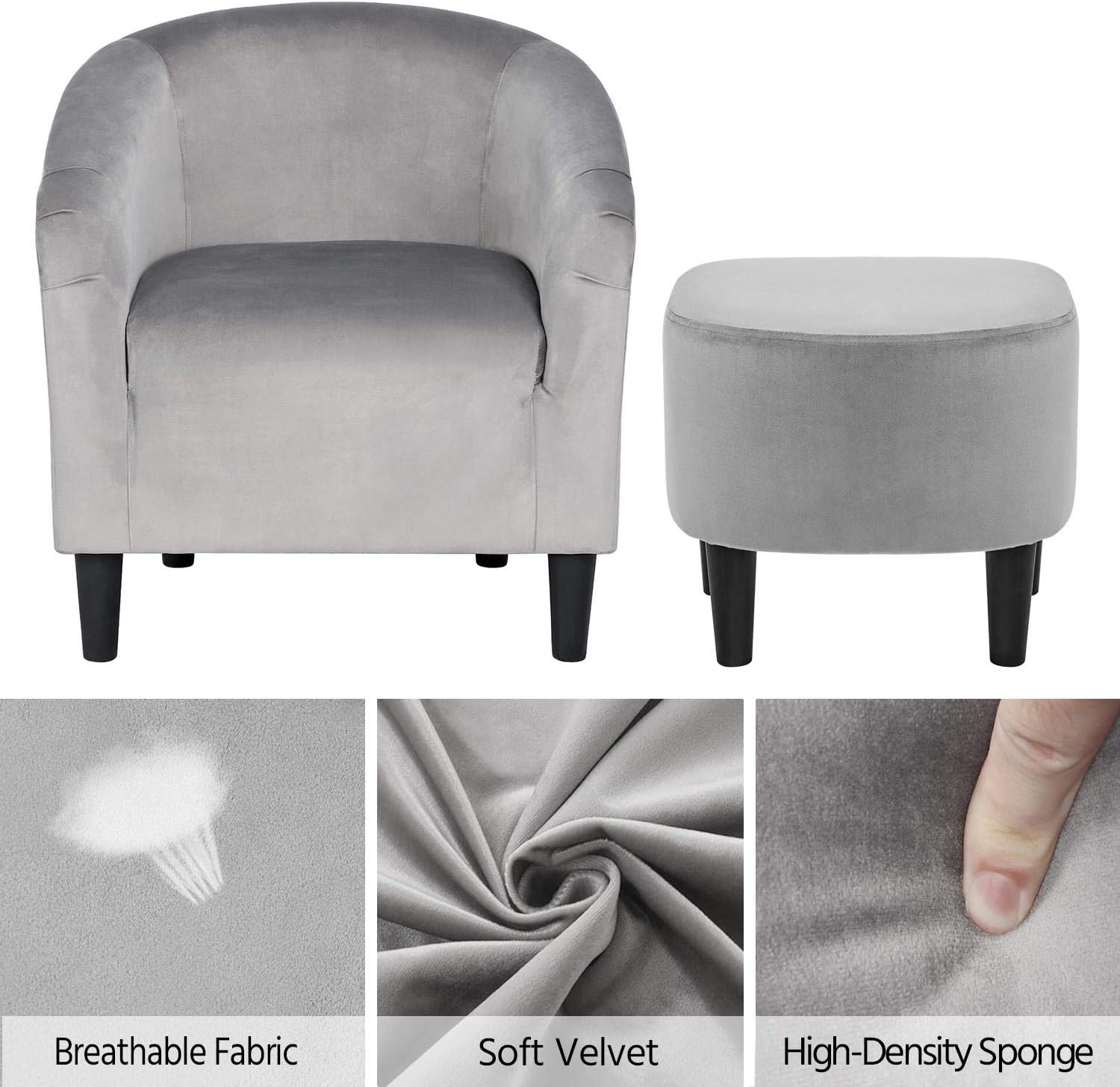 YAHEETECH Contemporary Club Chair for Living Room Accent Arm Chair Tub Chair Upholstered Barrel Chair and Ottoman Set for Living Room Guestroom Bedroom : Home & Kitchen