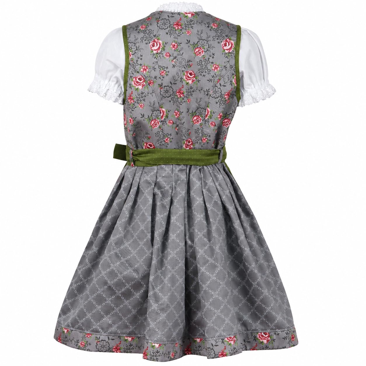 Ramona Lippert® - Dziecięca sukienka Dirndl dla dziewczynek - Dziecięca sukienka z nadrukiem róży - 3-częściowa sukienka do stroju ludowego - Moda ludowa - Strój ludowy z fartuchem