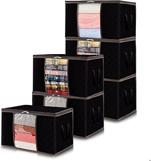 Lifewit 6 Pack Clothes Storage Bags, Foldable Storage Box Moving Bags Wardrobe Storage Organiser Packing Boxes for Moving House with Clear Window for Clothing Bedding Blankets, Black