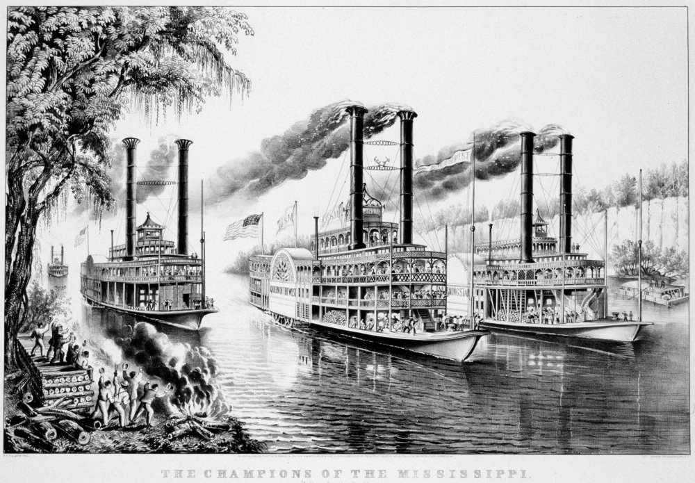 Mississippi River Race 1866 NThe Champions Of The Mississippi--A Race For The Buckhorns Lithograph 1866 By Currier & Ives Poster Print by (18 x 24)