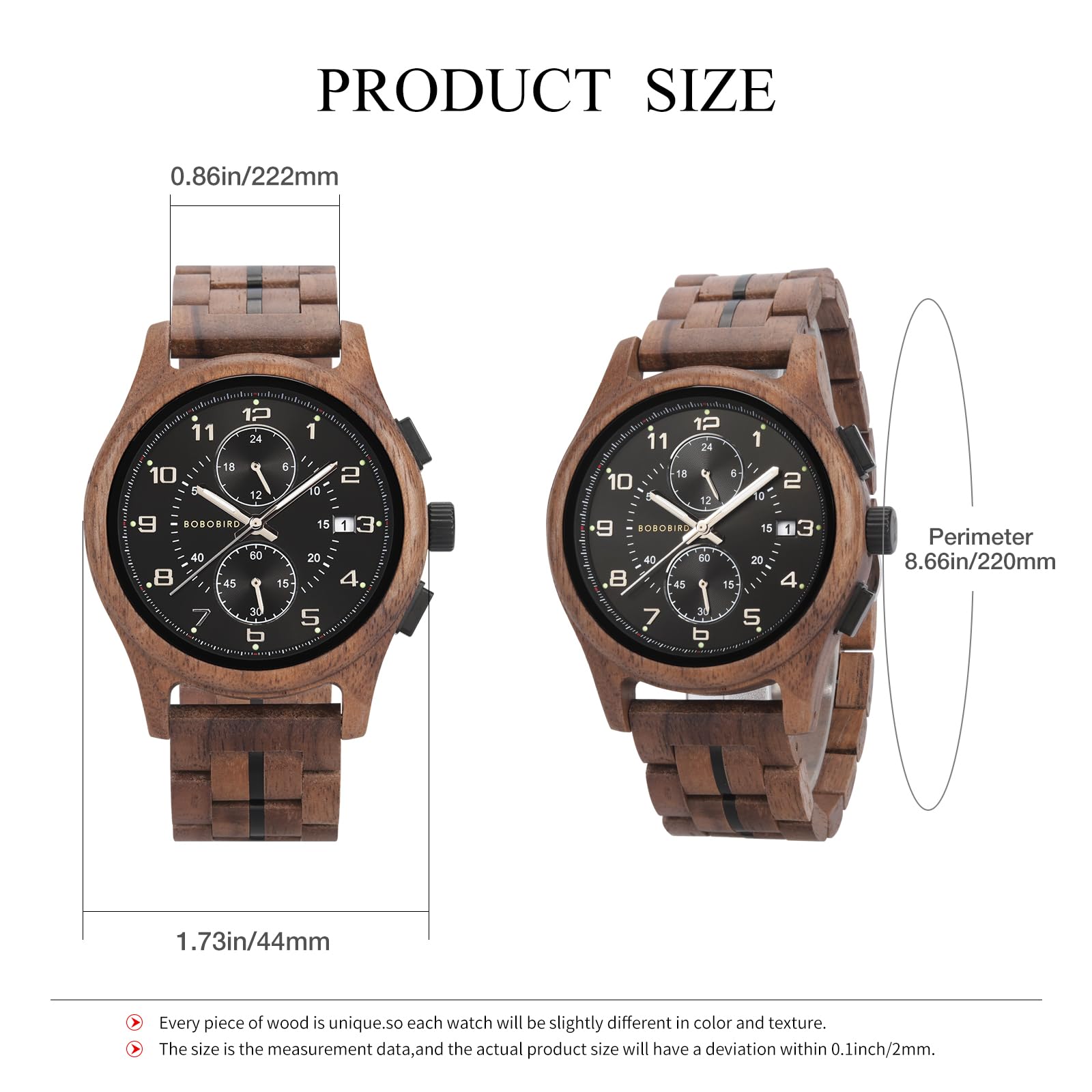 BOBO BIRD Orologio da polso da uomo, in legno, con cronografo, al quarzo, multifunzione, realizzato a mano, leggero ed elegante, ideale per il lavoro e il tempo libero, ottima idea regalo