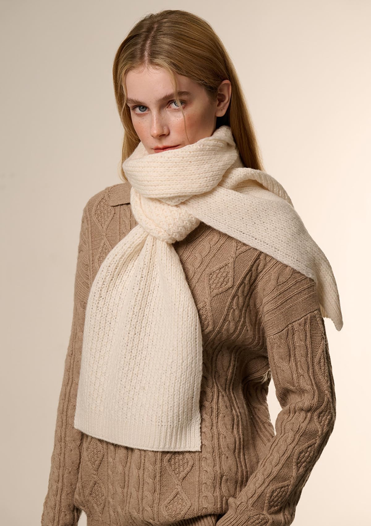 YUONNY Mujer Bufanda de Punto Gruesa y Cálida Color Sólido, Super Suave Bufanda Larga, 30% Cachemira y 70% Lana, Accesorios de Otoño Invierno, Moda Pañuelo Outdoor Braga Cuello de Punto, Regalo