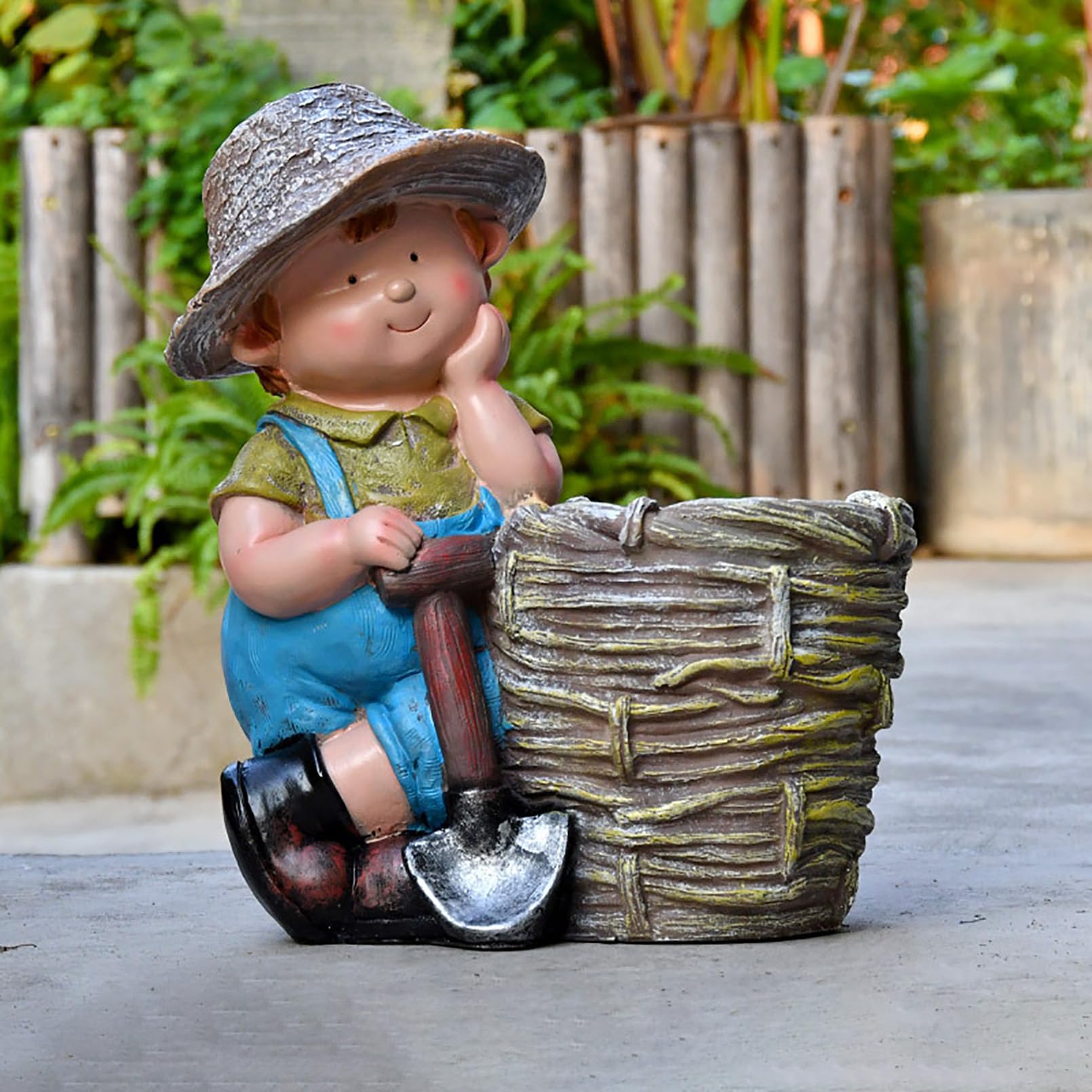 Grande Figura da Giardino con Vaso di Fiori Decorazione da Giardino per Esterni, Simpatico Personaggio dei Cartoni Animati da Statua Figura, Resistente alle intemperie,Verde,40x33x20cm