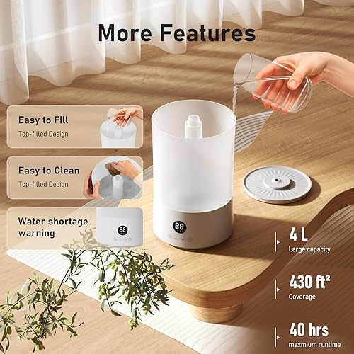 Miniatura 5 de Humidificadores para dormitorio, humidificador de llenado superior de 4 L para habitación grande, humidificador de salida de niebla fría de 8.5 fl