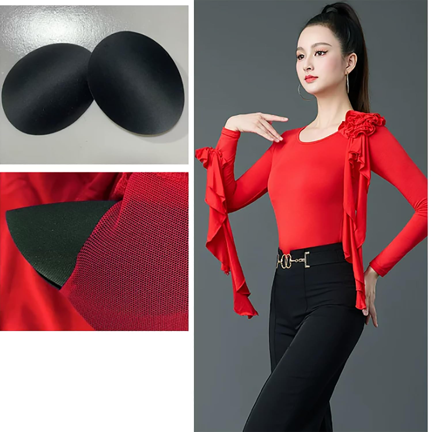 Body De Manga Larga para Baile De Salón Adulto Top De Cuello Redondo para Vals Y Tango Ropa De Baile Estándar Internacional para Mujer Suave Y Liso