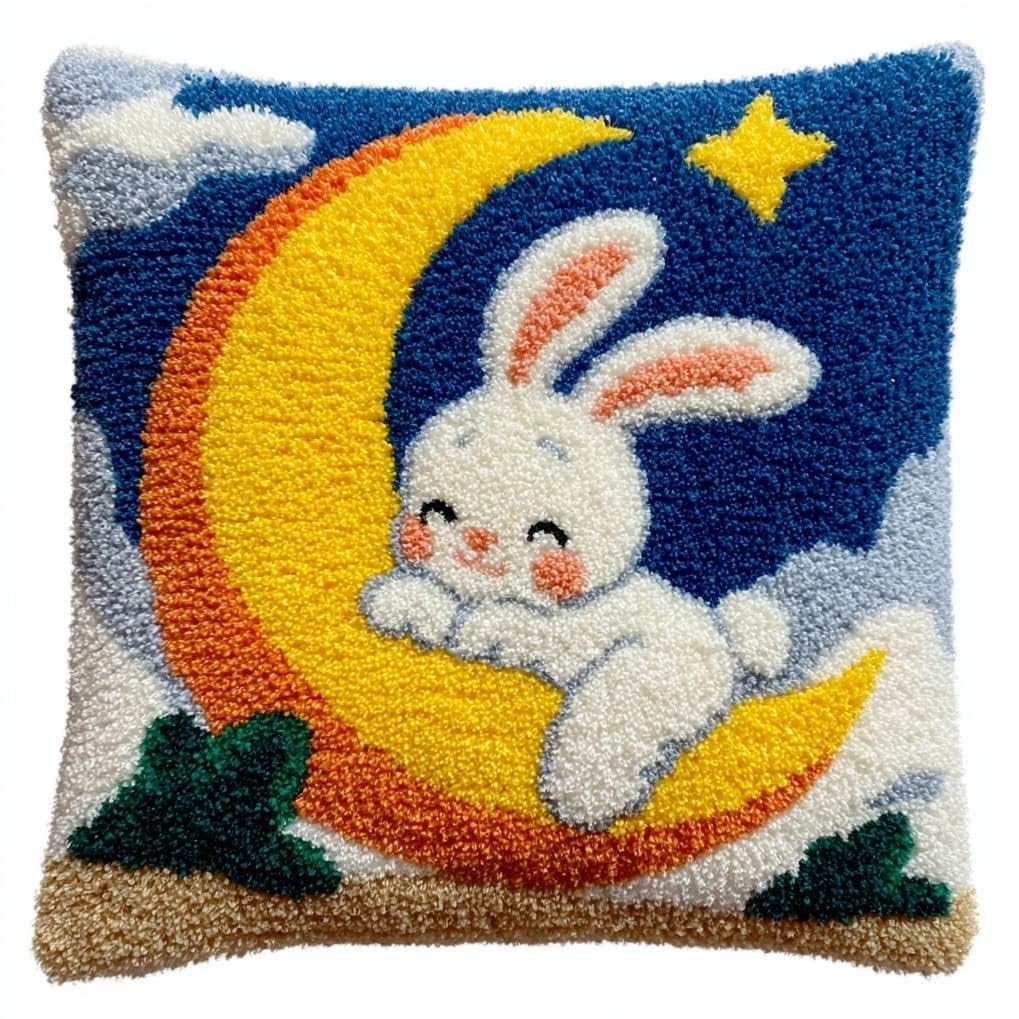 AxiangziK Latch Hook Cushion Kit for Adults & Beginners,Rabbit on the Moon