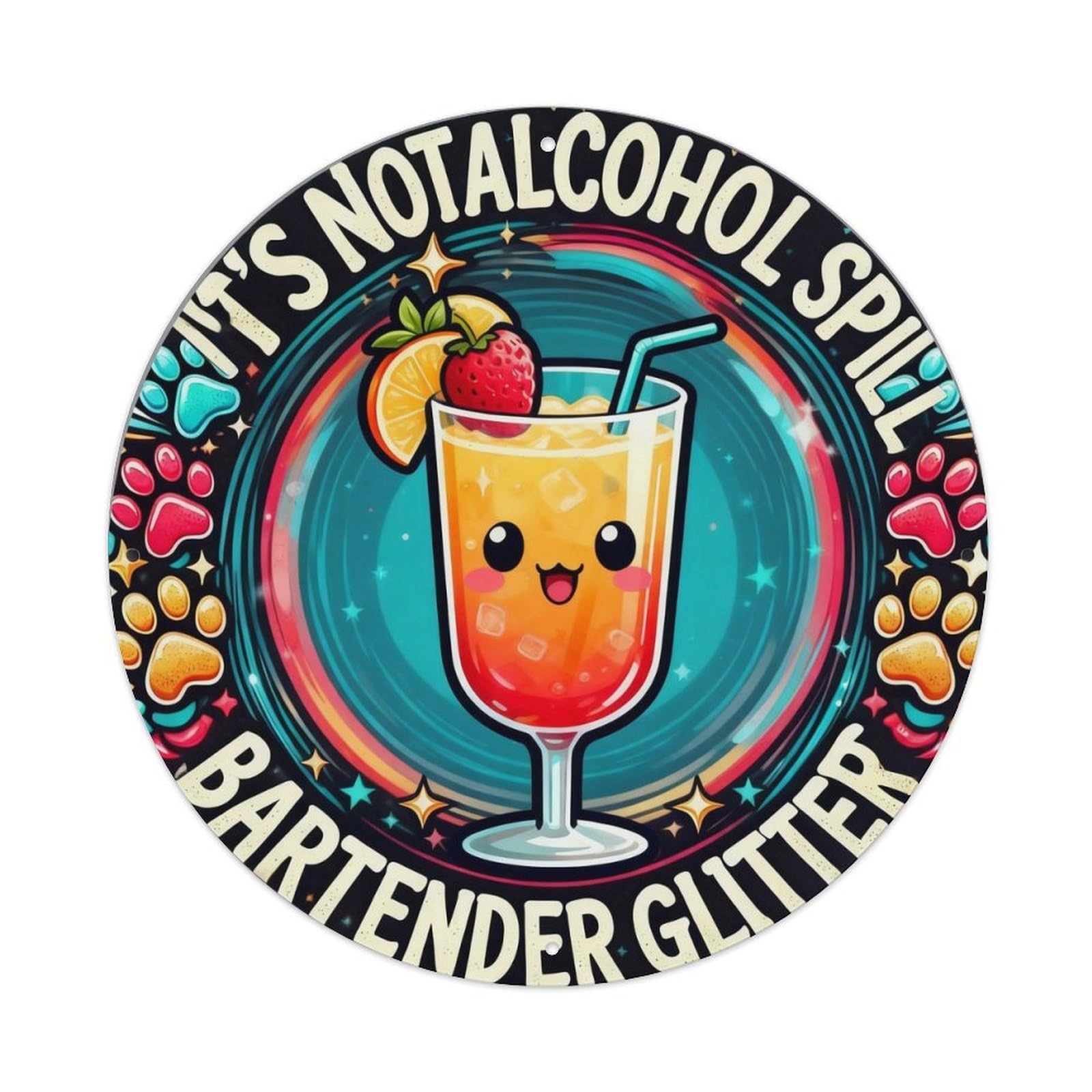 Bartender Glitter Metal Tin Sign Plaque