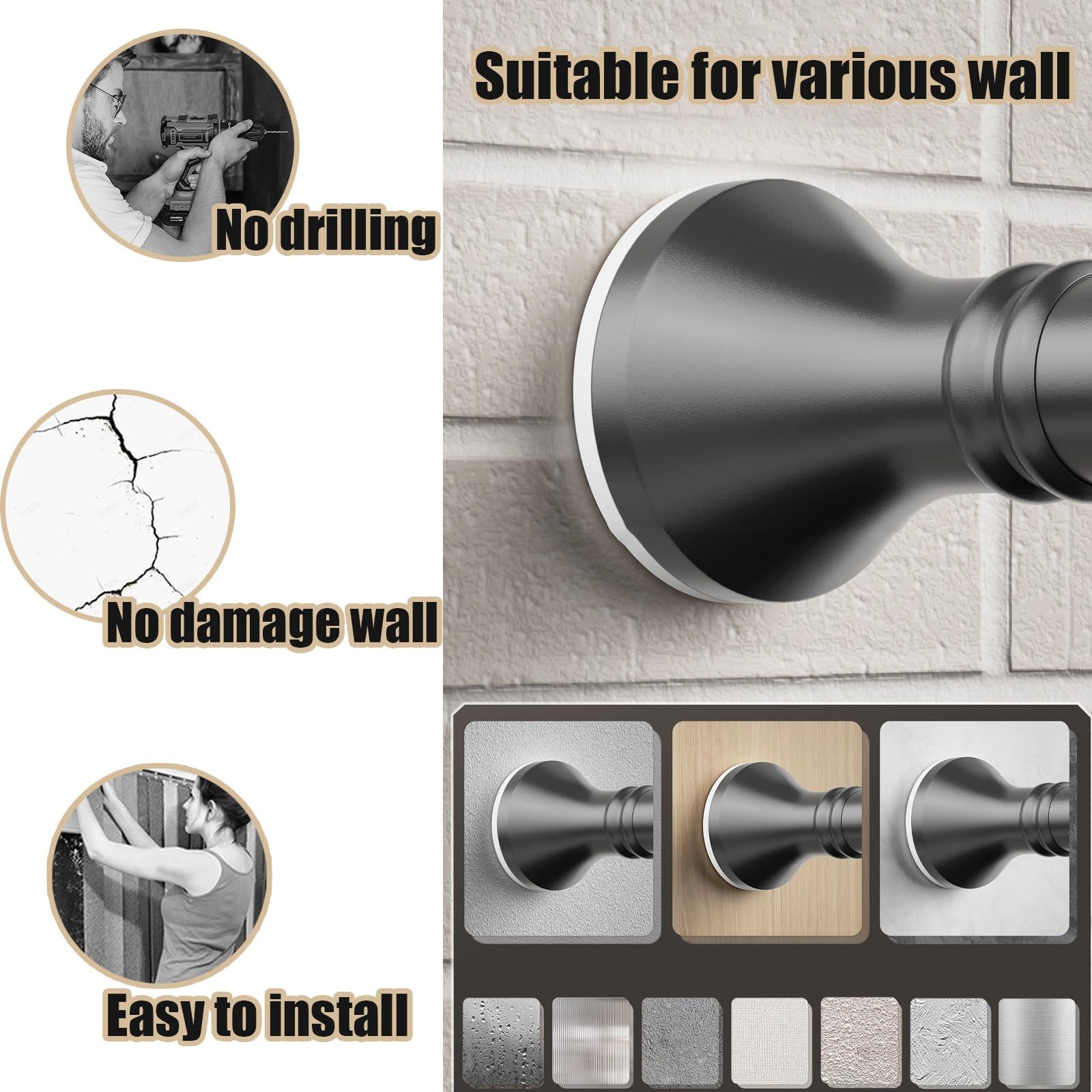 Barra de cortina telescópica ajustable de 410 a 500 cm, sin taladro, barra de cortina de ducha extensible de metal, ideal para cortinas y cortinas, fácil instalación, diseño moderno