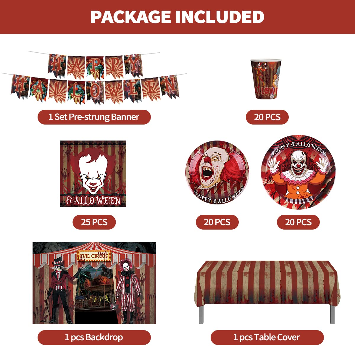 Newwiee Creepy Carnival Halloween Decorations - 3 Bloody Tablecloths