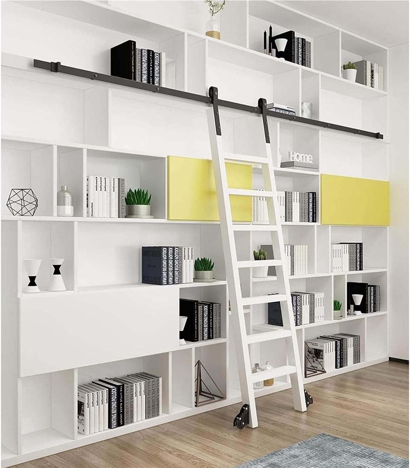 LWJSOCP Rolling Ladder Hardware Library - Sliding Barn Door Hardware Kit, Rolling Ladder Hardware Library Sliding Ladder Hardware Kit, Mobile Ladder Track for Library/Loft/Home/Indoor/Black/800Cm(26