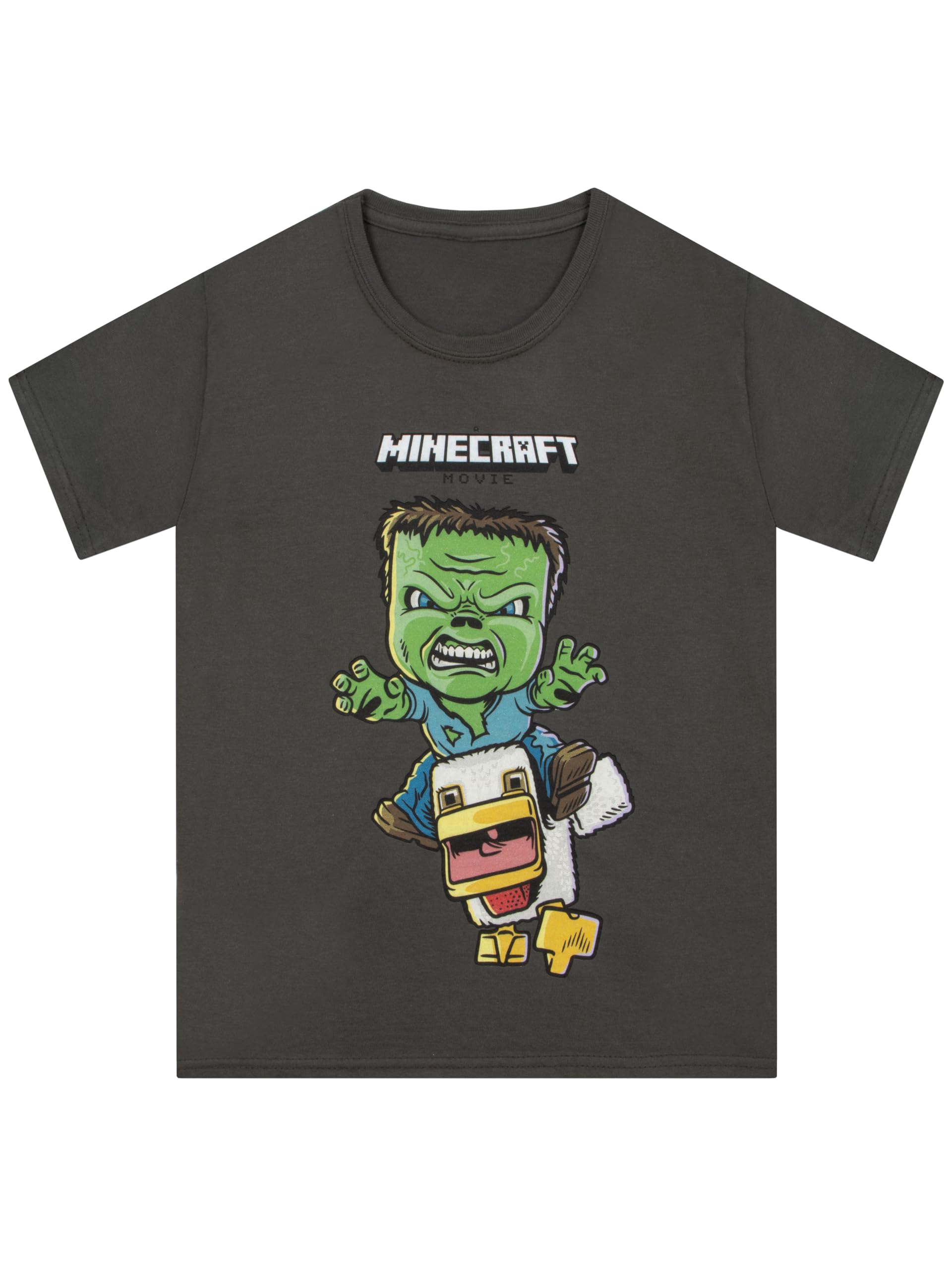 Minecraft Tshirt, Chicken Jockey Jungen Tshirt, T Shirt Jungen Sommer, T-Shirt Kinder Baumwolle, Grau 140