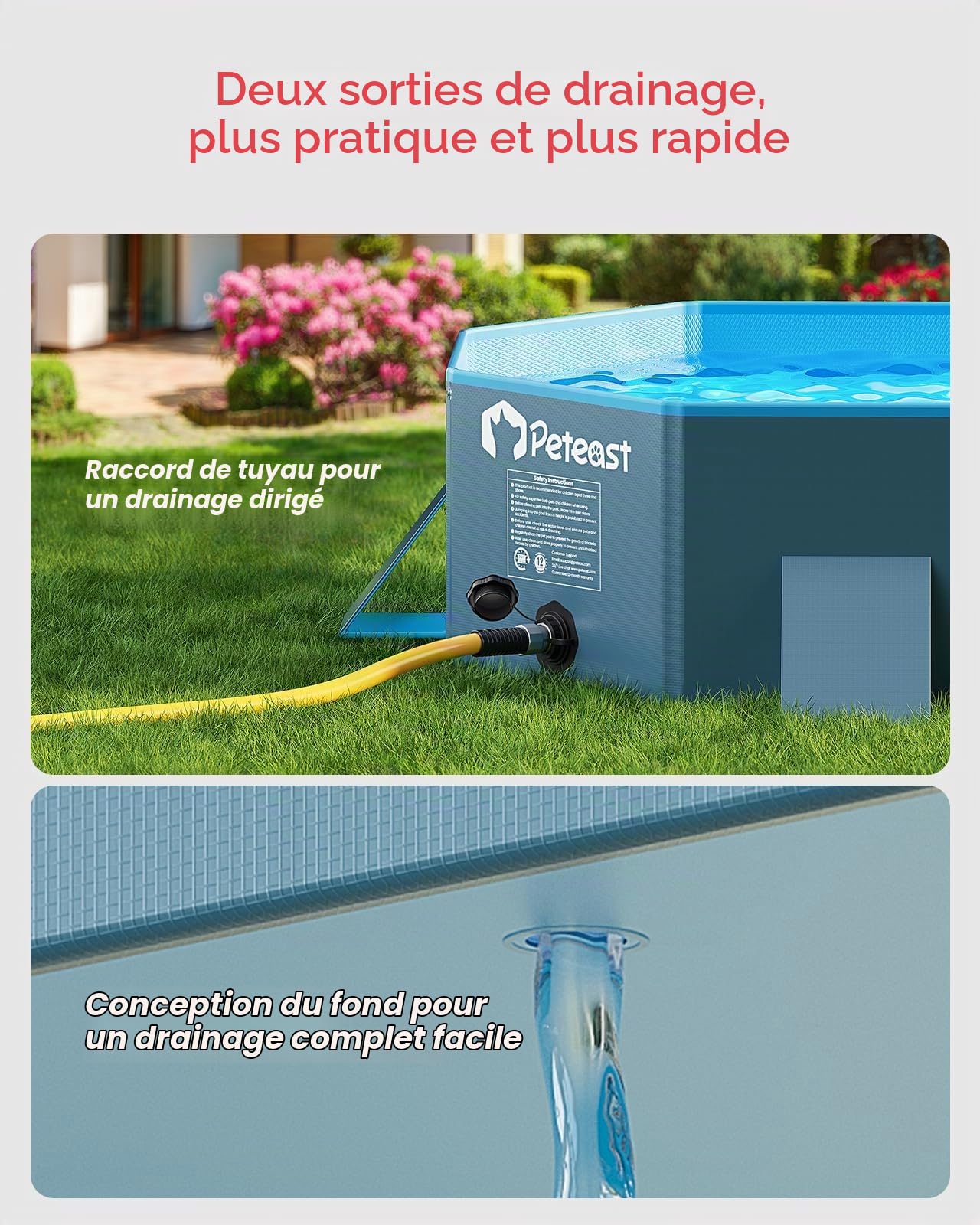 Peteast Piscine pliable pour chien avec design rond robuste, durable, 180,3 x 99,1 x 30,5 cm (L x l x P) – Baignoire portable extra large avec parois latérales renforcées pour plus de stabilité,