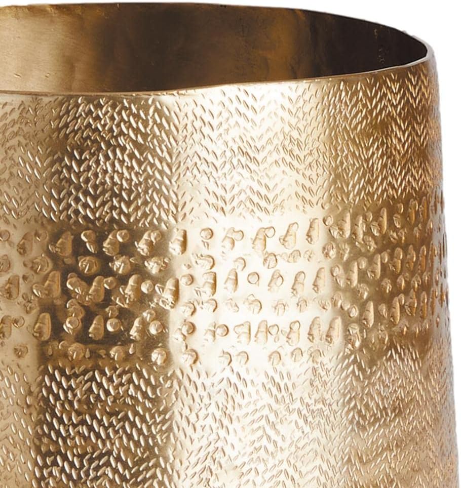 MY SWANKY HOME Elegant Classic Embossed Metal Gold Cachepot Planter Hammered Textured Round 8.25 in Indoor