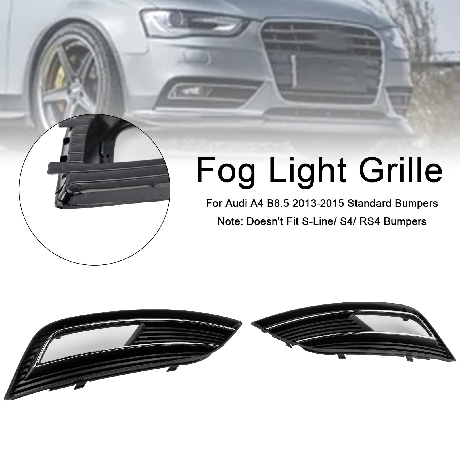 Griglia paraurti Anteriore S4 Style Fog Light Cover Grille Fit for Audi A4 B8.5 2013-2015 Standard Bumper (No Logo)