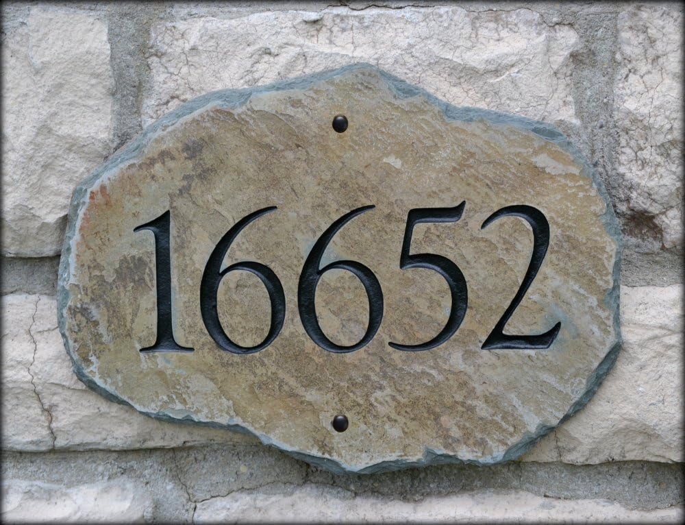 HOUSE NUMBER Address Stone / (Carved Slate Marker) Mailbox Plaque #4S