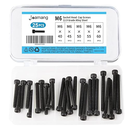 Joamang Tornillos de cabeza hexagonal M6 x 1.575 in 1.772 in 1.969 in 2.165 in 2.362 in, acero de aleación de grado 12.9, acabado de óxido negro,
