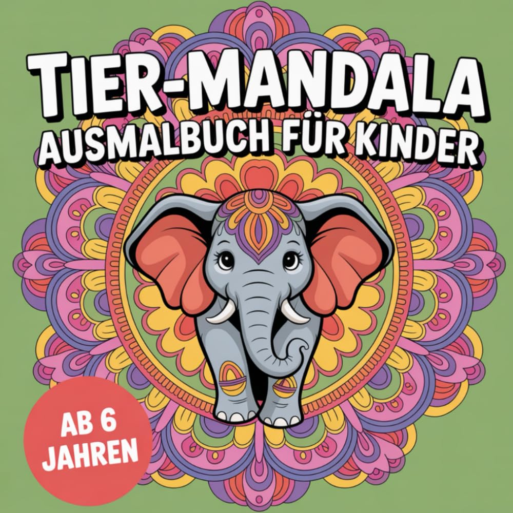 Tier-Mandala Ausmalbuch für Kinder ab 6 Jahren: Mandala Malbuch für Kinder mit süßen Tiermotiven, Mandala Tiere zum ausmalen zur Förderung von Kreativität und Konzentration, 50 tolle Tier Mandalas