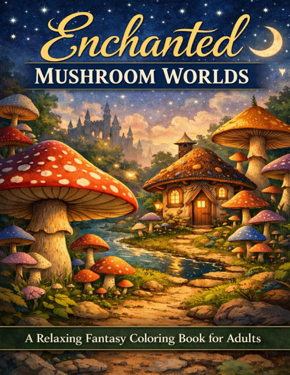 Enchanted Mushroom Worlds: A Relaxing Fantasy Coloring Book for Adults