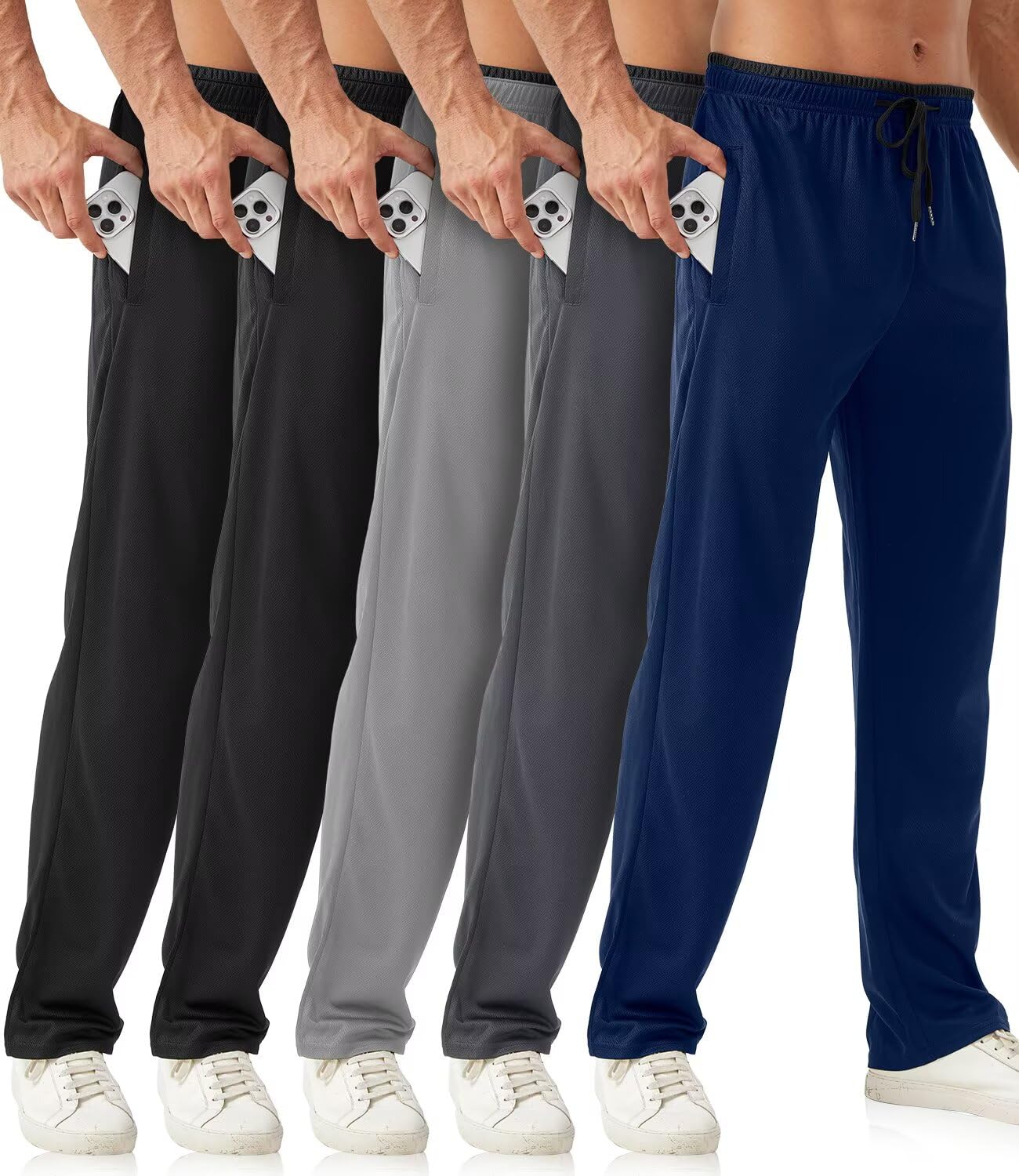5er-Pack Jogginghose Herren mit Reißverschlusstasche, Trainingshose Herren Mesh Offener Boden, Sporthose Herren Lang Atmungsaktiv Fitness Laufhose