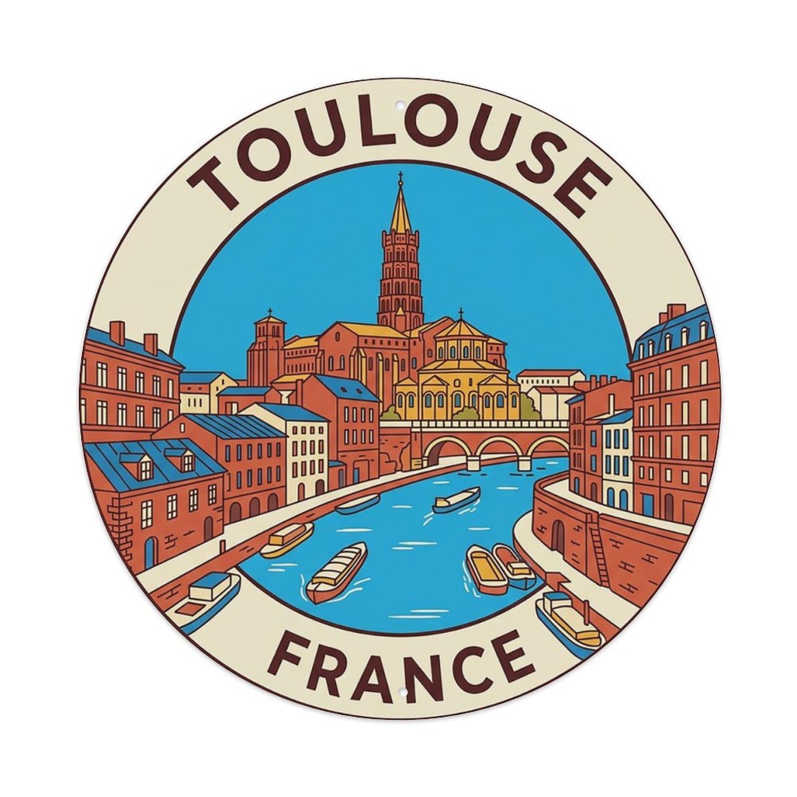 France Retro Travel Toulouse Vintage Metal Tin Sign Plaque Wall Decor for Cafe, Club Bar, Office, Garden Metal Poster 8x8Inch