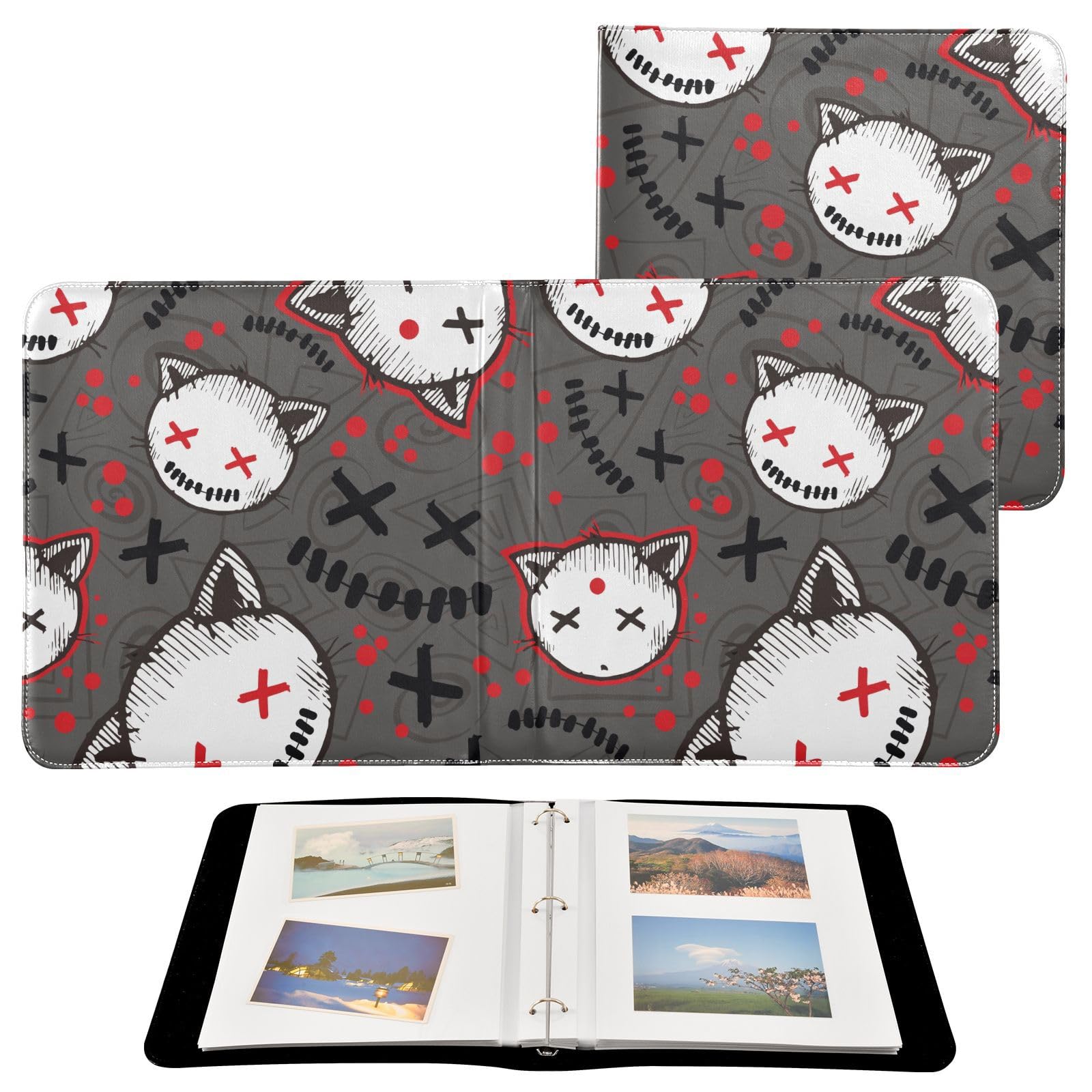 Álbum de fotos autoadhesivo, diseño de cabezas de gato y gotas de sangre, color gris, para 4 x 6 pulgadas