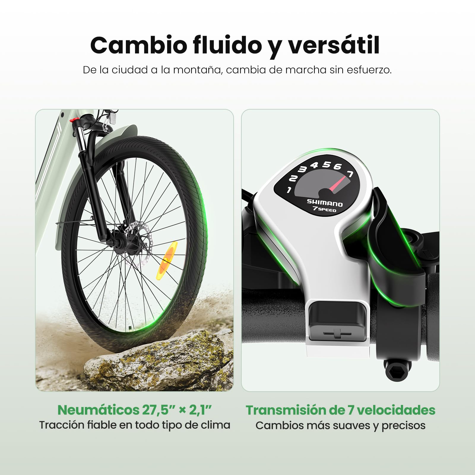 Bicicleta Eléctrica para Mujer 27,5", Motor 250W, Batería Extraíble 36V 15,6Ah hasta 100 km, Velocidad 25 km/h