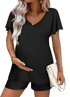 Maternity Sets 2 Piece Outfits Flowing Short Sleeve V Neck Postpartum Pregnancy Pajamas Clothes