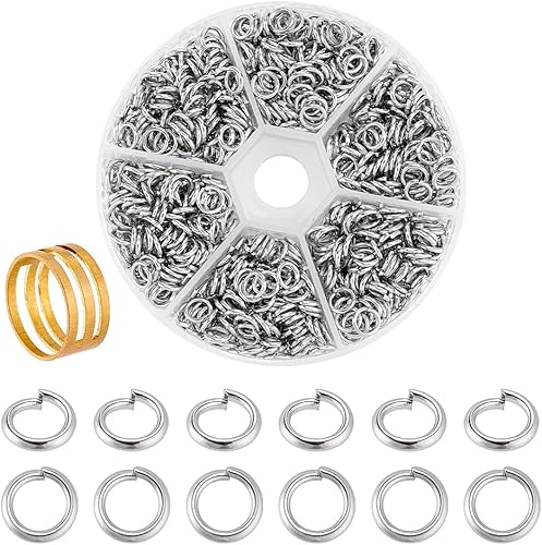 Miniatura 19 de PH PandaHall Alrededor de 1200 anillos de salto abiertos de acero inoxidable 304 de diámetro de 0.236 in, calibre 21, 2 colores para hallazgos de 2