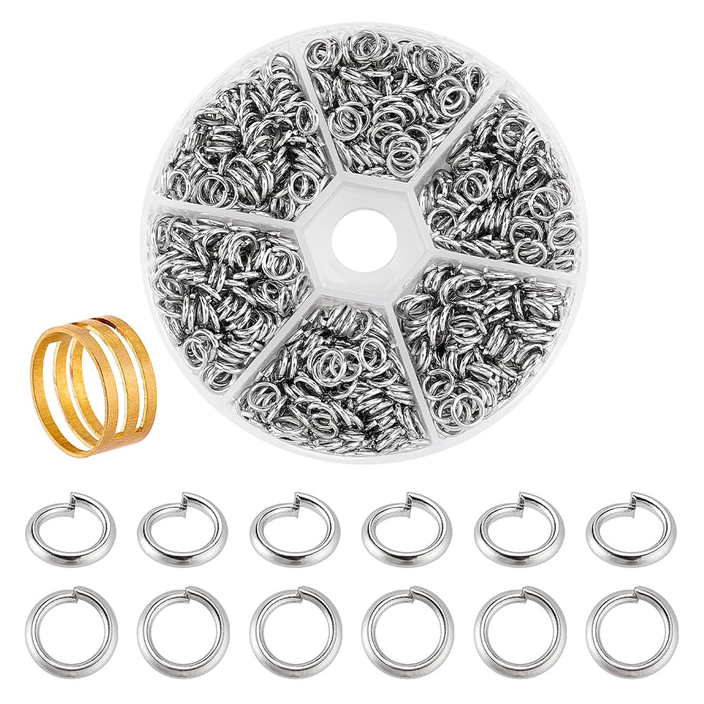 PH PandaHall Elite About 900 Pcs 304 Stainless Steel Open Jump Rings O Ring Diameter Wire 18 Gauge For Jewelry Making 6mm Stainless Steel Color-900 Pcs