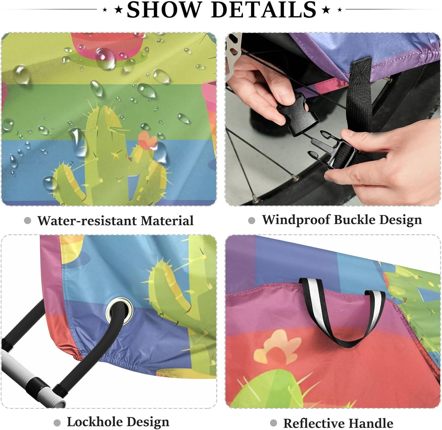ALAZA Cactus Cacti Rainbow Stripes Bike Cover Waterproof Outdoor Ebike Bicycle Covers Tarp Protection for 1/2 Bikes, Sun UV Dust Wind Proof